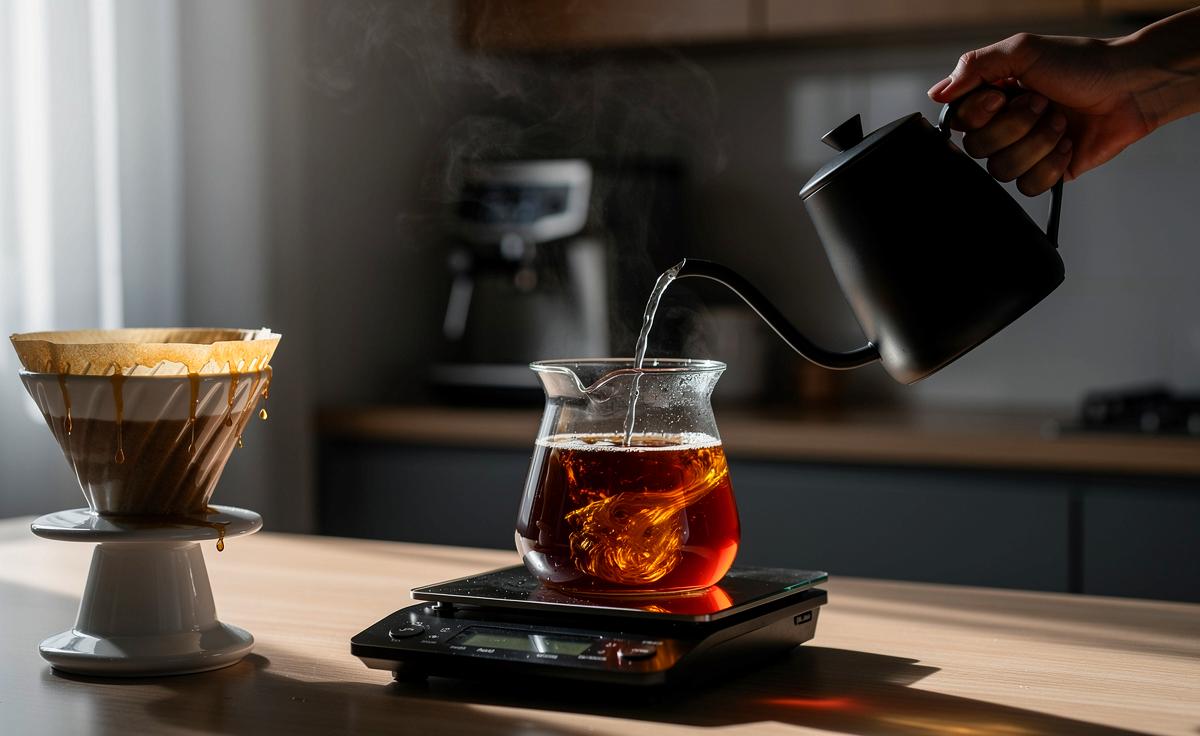 Illustration von der Bypass-Technik beim Handfilter-Kaffee, die Kaffeemaschinen ersetzt und für klareren Geschmack sorgt