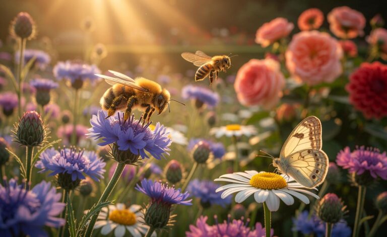 Illustration von heimischen Wildblumen, die Insekten besser schützen als Zierpflanzen