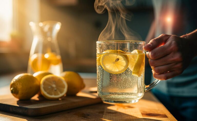 Illustration von lauwarmem Zitronenwasser zur Unterstützung der Lebergesundheit