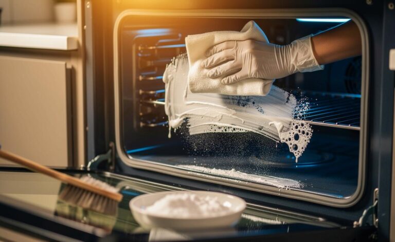 Illustration von der Backofenreinigung mit Backnatron durch einen Hauswirtschaftsprofi