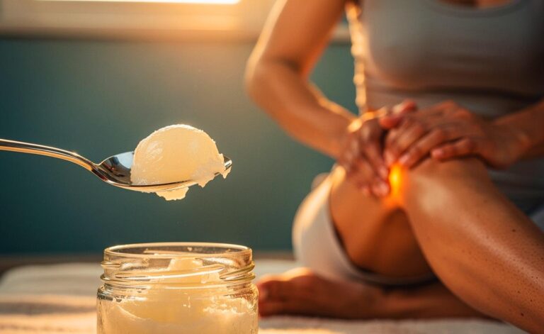 Illustration von einem Teelöffel Kokosöl zur Unterstützung der Gelenkgesundheit