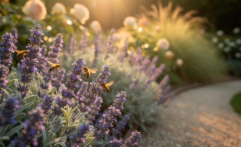 Illustration von Katzenminze im sonnigen Garten als Bienenpflanze mit sechsmonatiger Blüte und geringem Pflegebedarf
