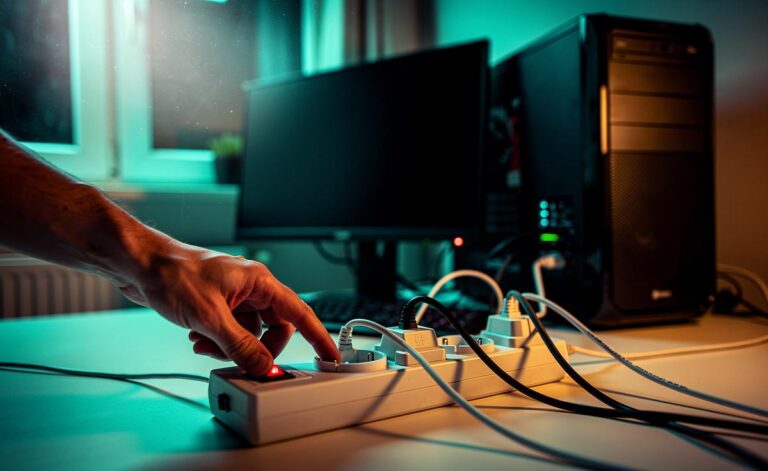 Illustration von einem vollständig ausgeschalteten Computer statt des Standby-Modus zur Senkung der Stromrechnung