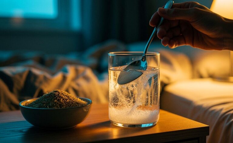 Illustration von Flohsamenschalen als abendliche Einzelzutat zur Förderung der nächtlichen Verdauung